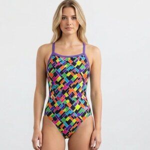 NWT Speedo ProLT Multi Color Geometric One Piece Swimsuit 6/32
